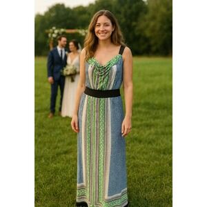 New Directions XL Maxi Blue Green Patchwork Boho Wedding Guest Party Summer Glam